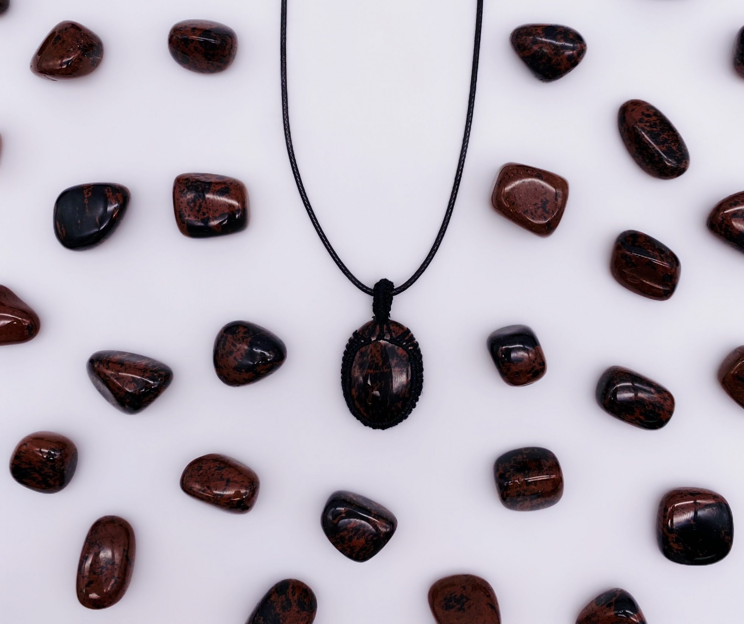 Mahogany Obsidian Necklace In Macrame Net A Time for Karma