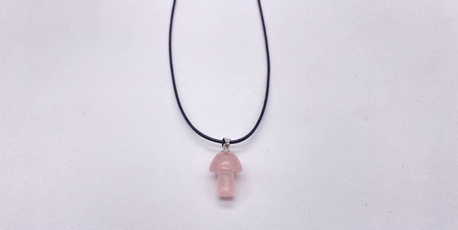 Rose Quartz Necklace Mushroom A Time for Karma