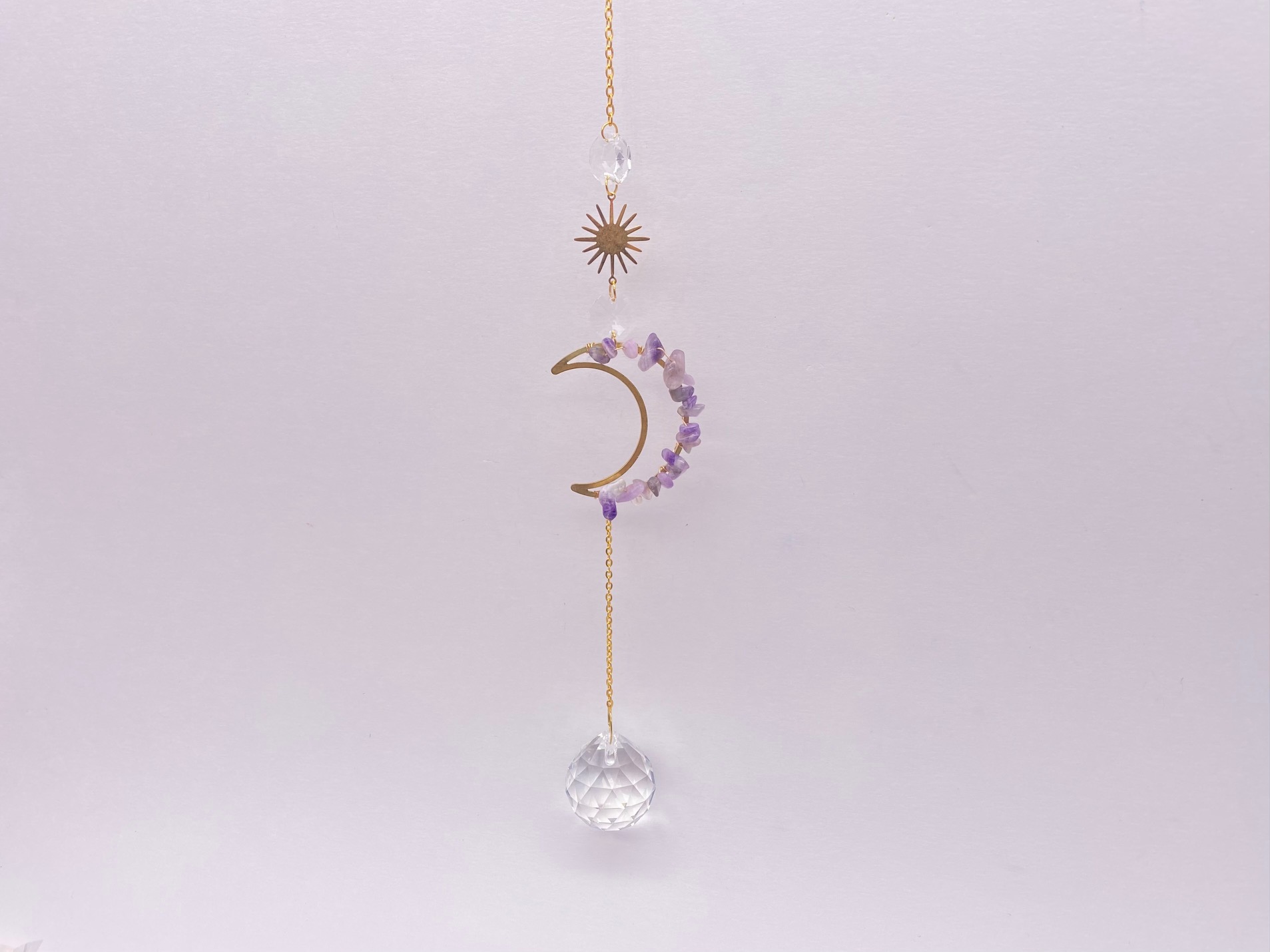 Suncatcher – Gold Crescent Moon & Sun Charms with Iridescent Beads